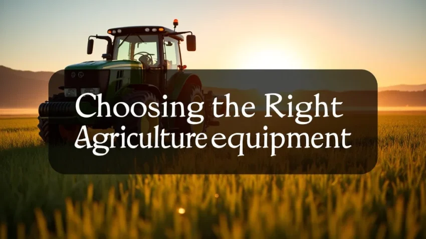 This image shows a modern tractor and various farming implements, illustrating choices for agriculture equipment.