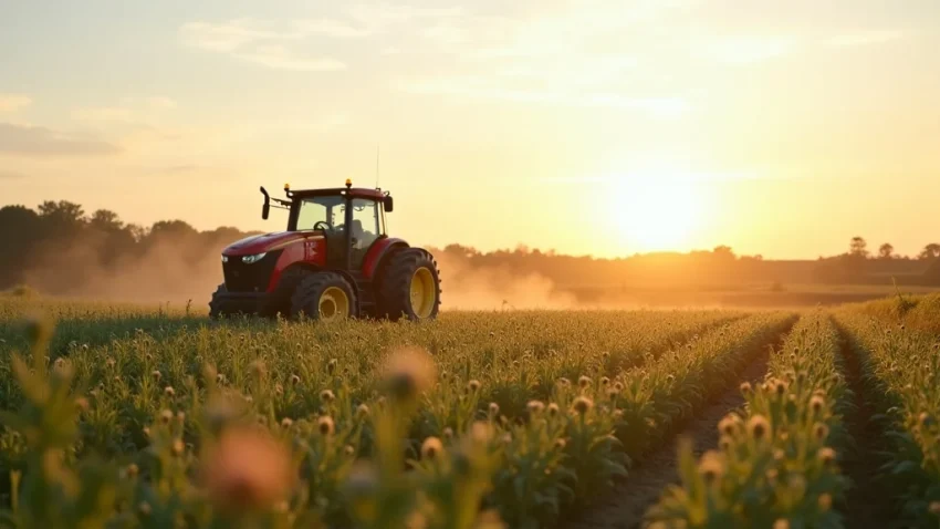 The image shows a drone's aerial view of diverse agricultural land parcels for sale.